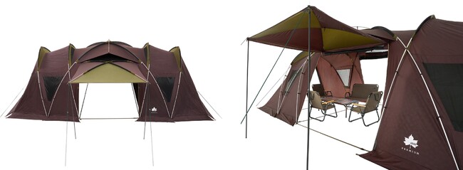 どんぐり形のフレームが広くて高い空間を実現！家族やグループでも広々と過ごせる大型2ルームテント「プレミアム エーコン PANEL EVER DOME L」新発売！