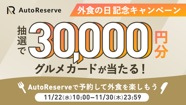 30,000円分のグルメカードが当たる！外食の日記念キャンペーンを開催【AutoReserve】