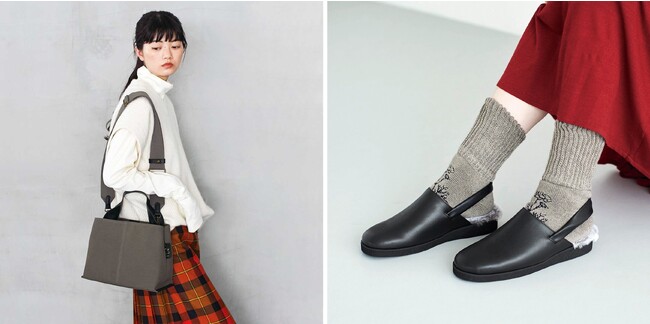 伝統の倉敷帆布と本革遣いが上品な「ワンハンドバッグ」「ショルダーバッグ」、神戸・長田の靴職人仕立ての「フェイクファーサボサンダル」など新作アイテムがフェリシモ「el:ment［エル：メント］」から発売