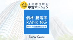 「マンションレビュー」2023年10月 全国市区町村 中古マンション価格／騰落率ランキングを発表