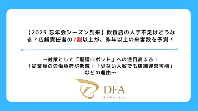 【2023 忘年会シーズン到来】飲食店の人手不足はどうなる？店舗責任者の7割以上が、昨年以上の来客数を予測！