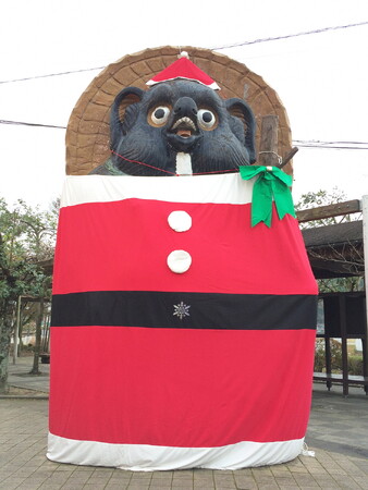 信楽駅前大たぬき　サンタ衣装に衣替え