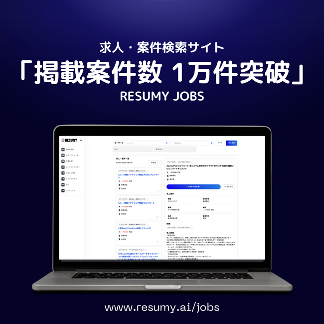RESUMY JOBSで掲載求人・案件数1万件突破を発表