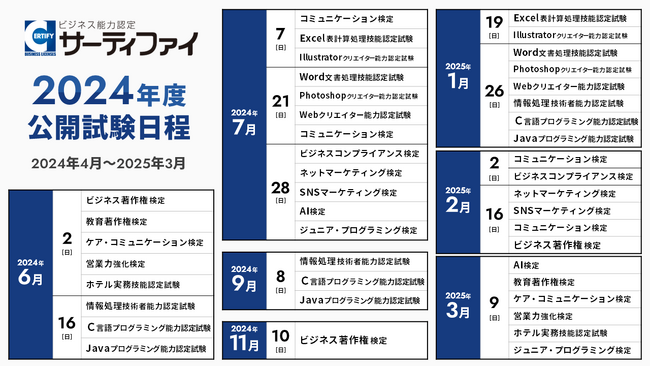 サーティファイ、主催資格・検定試験の2024年度公開試験日程を発表