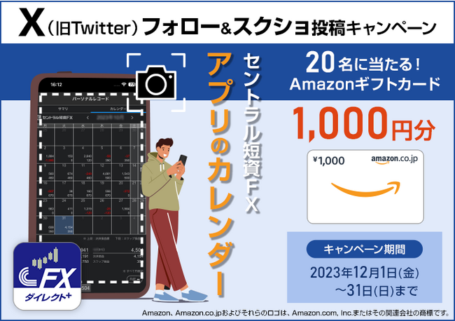 【セントラル短資ＦＸ】Amazonギフトカード1,000円分が当たる！X（旧Twitter）フォロー＆スクショ投稿キャンペーン