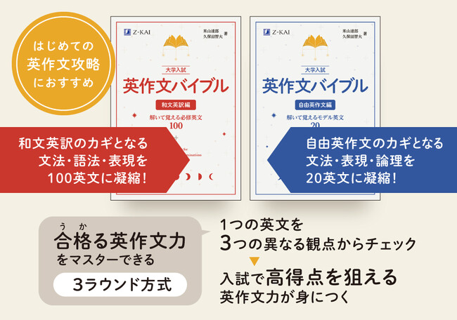 【Ｚ会の本】例文暗唱を中心に【英作文を基礎】から学べる！『大学入試 英作文バイブル 和文英訳編』『大学入試 英作文バイブル 自由英作文編』12月12日発刊