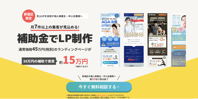 【新宿区限定】補助金申請からLP制作まで一貫対応キャンペーン（先着5名限定）