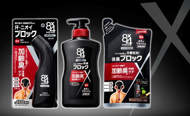汗のニオイブロック　ニオイカバー効果(*1)で加齢臭(*2)まで長時間ケア 「８ｘ４ＭＥＮミドル」シリーズ新発売