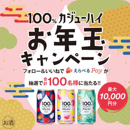 今年一年頑張ったジブンにカンパイ！えらべるPayが100名様に当たる！果汁100％のお酒『100％カジューハイ』お年玉キャンペーン実施