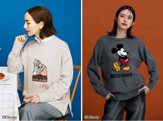 ディズニーのキャラクターが描かれた新作『「わんわん物語」裏起毛スウェット』や『「ミッキーマウス」ジャカードニット』がフェリシモ「IEDIT［イディット］」から登場
