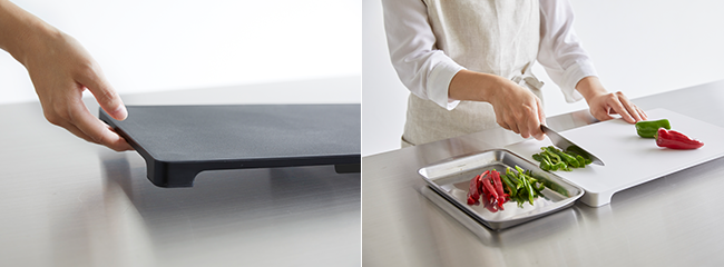 マグネットで浮かせて収納できる食洗機対応の抗菌まな板や、ラック下が拭けるお手入れが簡単なコンロ横ラックなど新商品発売