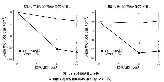 短鎖脂肪酸を多く生み出すビフィズス菌Bifidobacterium animalis subsp. lactis GCL2505とイヌリンによる「内臓脂肪、体脂肪の低減」効果を確認