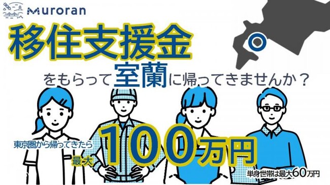 北海道室蘭市への移住で、移住支援金をもらえます。