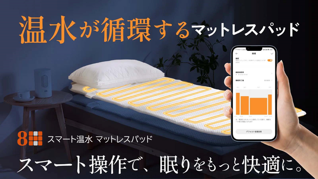 1度刻みの細やかな温度管理と温水循環で快適な睡眠をサポート、日本初上陸の8H「スマート温水マットレスパッド」をMakuakeで販売開始
