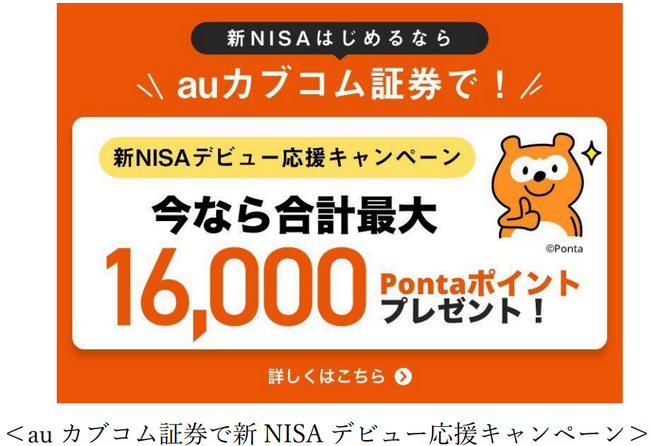 最大16,000ポイントもらえる「auカブコム証券で新NISAデビュー応援キャンペーン」開催