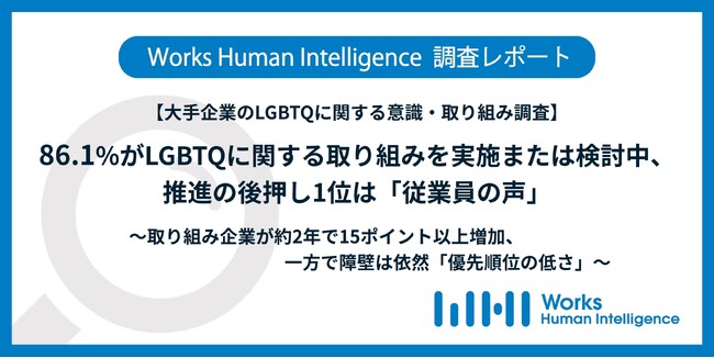 【大手企業のLGBTQに関する意識・取り組み調査】86.1%がLGBTQに関する取り組みを実施または検討中、推進の後押し1位は「従業員の声」
