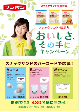 『スナックサンド48周年おいしさ、その手にキャンペーン』バーコードを集めて応募　抽選で合計480名様に当たる