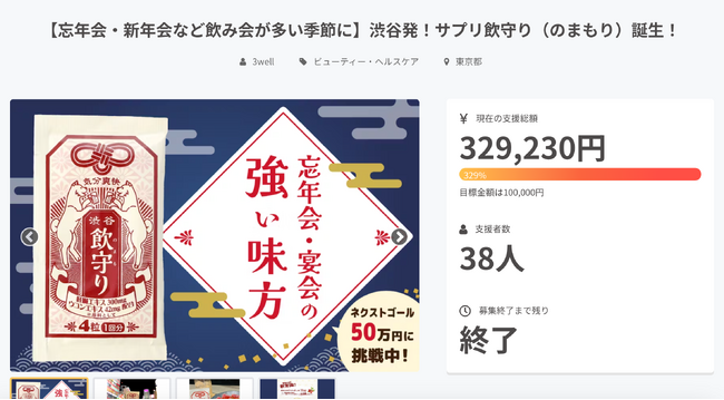 【開始18分で目標達成！】クラファン達成率300％超の渋谷発アルコール対策サプリメント「飲守り」を販売開始