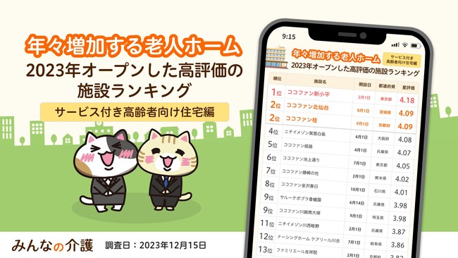 右肩上がりで増加中！2023年にオープンした高評価の老人ホームランキング（サービス付き高齢者向け住宅編）