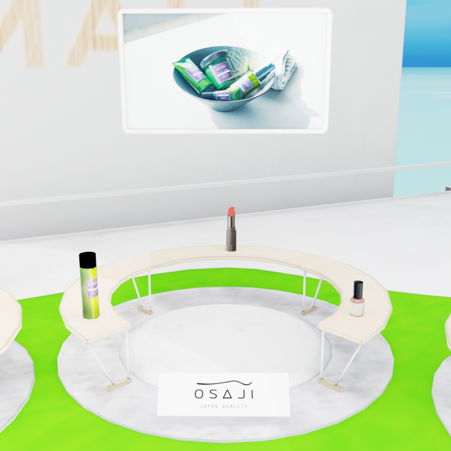 三越伊勢丹が運営するスマートフォン向けメタバースアプリ「REV WORLDS」内でイオンモールが展開する「バーチャルストア」にOSAJI（オサジ）がオープン。