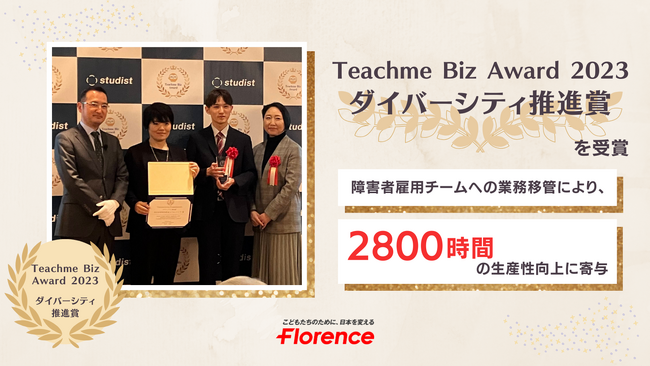 「Teachme Biz Award 2023」ダイバーシティ推進賞を受賞　障害者雇用チームへの業務移管により、2800時間の生産性向上に寄与