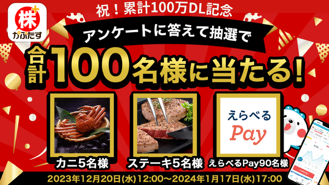 累計100万DL突破記念!!「株たす」が期間限定の豪華キャンペーンを開催