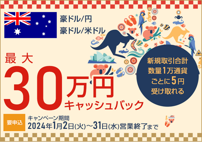 【セントラル短資ＦＸ】豪ドル/円と豪ドル/米ドルの新規取引で最大300,000円キャッシュバック