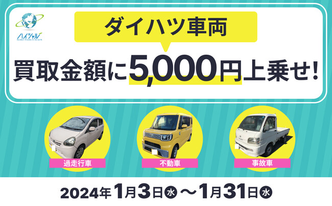 ダイハツで不正のあった車両も資源として再利用　廃車の買取りサイト『ハイシャル』はダイハツ車両の買取金額に5,000円を上乗せし買取りします