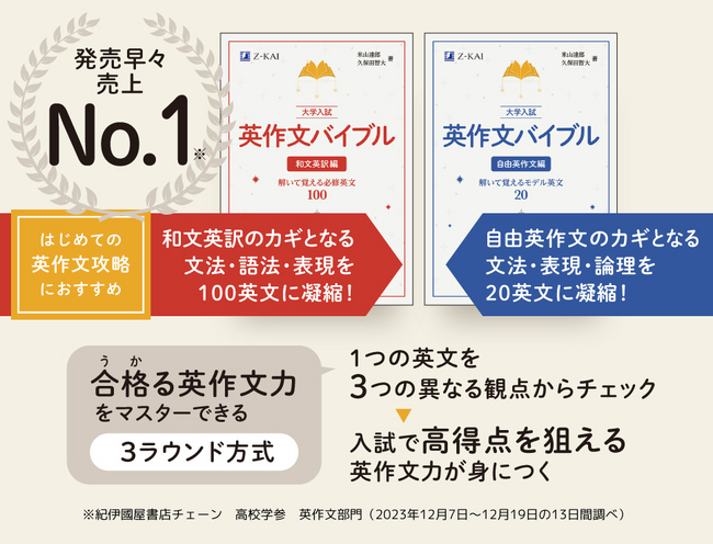 【Ｚ会の本】英作文の新定番！『大学入試 英作文バイブル 和文英訳編』『大学入試 英作文バイブル 自由英作文編』発刊早々売上No.1