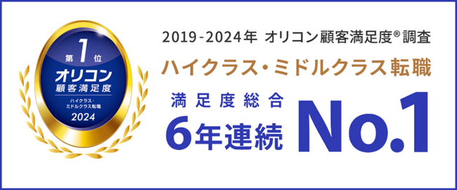 「オリコン顧客満足度(R)調査　ハイクラス・ミドルクラス転職」において6年連続総合第1位を獲得！