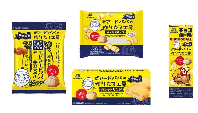 ビアードパパとおいしいコラボが実現　森永ミルクキャラメル、チョコボールなど人気商品から　”パイシュークリーム味“全４品　～1月16日（火）より新発売～