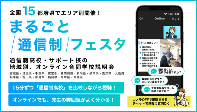 不登校の中高生等を対象に、通信制高校の合同説明会『まるごと通信制フェスタ2024』2024年1月27日より業界最大級の15都府県で全30回開催！