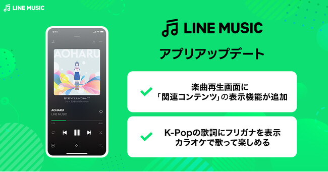 【LINE MUSIC】さらに音楽に出会いやすく楽しめる「関連コンテンツ」の表示機能、K-pop歌詞のフリガナの提供開始 再生体験向上のためのアップデートを実施