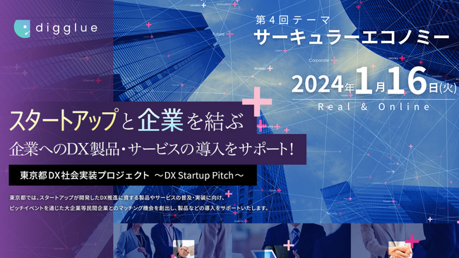 digglue、東京都主催のDX社会実装プロジェクトの“DX Startup Pitch”「サーキュラーエコノミーDX」のスタートアップとして選出