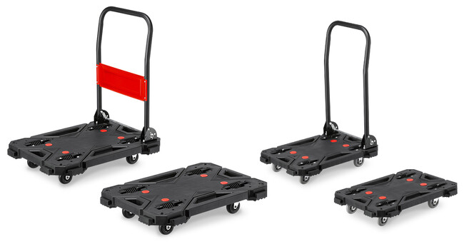 最大4台を連結可能、載せる荷物に合わせてサイズ拡張できる台車4種を発売