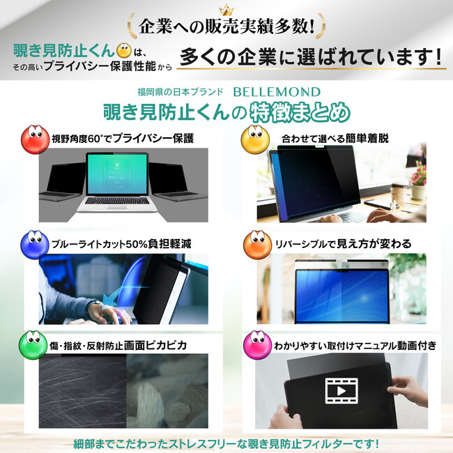 【法人採用実績多数】覗き見防止くん 汎用 両面テープタイプ登場！DELL、HP、ThinkPad、dynabook、VAIO、LIFEBOOK、レッツノート等のノートパソコンにおすすめのフィルター