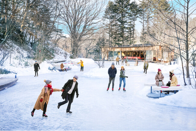 【軽井沢星野エリア】「ケラ池スケートリンク」の天然氷エリアが結氷し、1月20日に全面オープン！
