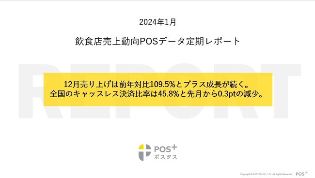 クラウド型モバイルPOSレジ「POS+（ポスタス）」飲食店売上動向レポート2024年1月