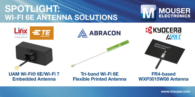 マウザー、アンテナ製品のラインナップを拡充～埋め込み型、フレキシブル、外付けWi-Fi 6Eソリューションの取り扱いを開始～