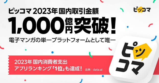 電子マンガ・ノベルサービス「ピッコマ」サービス開始から7年、2023年「年間取引金額1,000億円突破」と「日本アプリ市場消費者支出1位」を同時に達成。電子マンガの単一プラットフォームとしては世界唯一