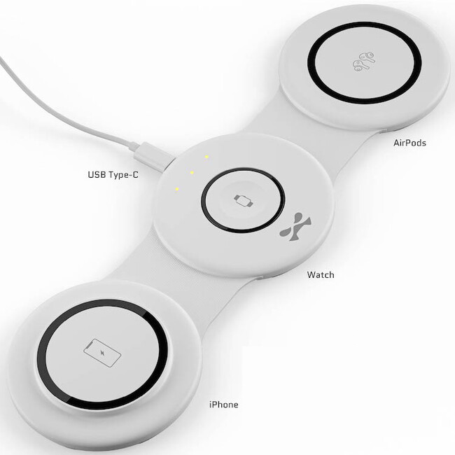 ”3 in 1” iPhoneへの15W急速充電対応のポータブル充電器。Made for MagSafe認証で旅行にも最適な折りたたみ時たった2.6cm薄。デスクではiPhoneスタンドに。