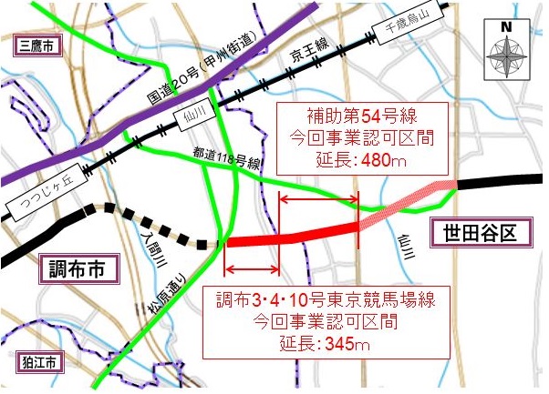 補助第54号線（上祖師谷II期）及び調布３・４・10号東京競馬場線（若葉町）の事業に着手します