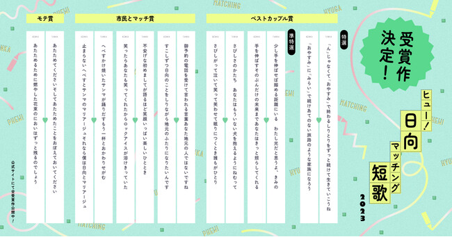 総勢1417首の応募、745ペアがマッチング！『ヒュー!日向 マッチング短歌2023』受賞作決定!