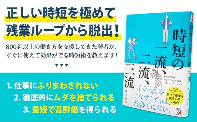 【発売即重版！】週休3日で会社を経営する著者による仕事の時短術本『時短の一流、二流、三流』が発売6日で重版決定！