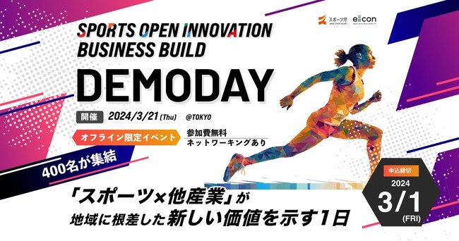 【スポーツ庁×eiicon】「スポーツ×他産業」共創が生み出す10プロジェクトの成果報告＆ネットワーキング『SPORTS OPEN INNOVATION BUSINESS BUILD DEMODAY』