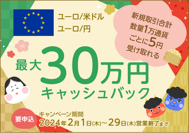 【セントラル短資ＦＸ】ユーロ/米ドルとユーロ/円の新規取引で最大300,000円キャッシュバック