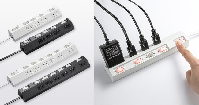 プラグが差し込みやすい斜めの差込口を採用、節電対策に最適な個別・一括集中スイッチ付き電源タップを発売