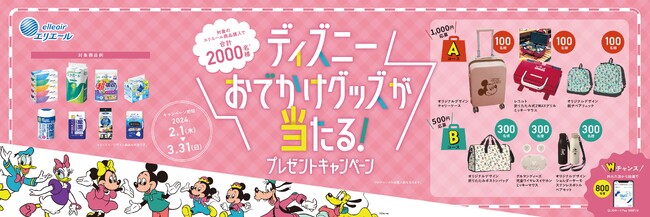 エリエール商品の購入で、ディズニーデザイングッズなどが2,000名さま※１に当たる！「ディズニー／おでかけグッズが当たる！プレゼントキャンペーン」2月1日（木）～3月31日（日）実施