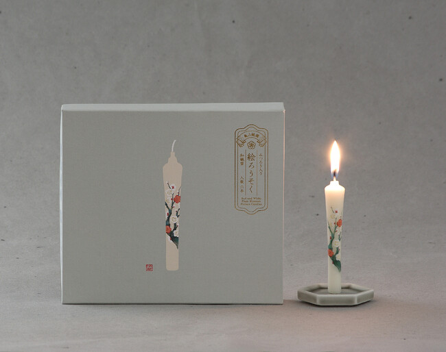 日本画の技法で描かれた梅の絵が美しい蜜蝋入りのろうそくギフトが新発売 2024年2月
