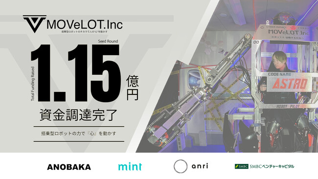 世界一の搭乗型ロボット企業を目指すMOVeLOT.Incがシードラウンド累計1.15億円の資金調達を完了。誰もがロボットに乗って操縦できる世界の実現へ